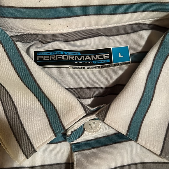 Roundtree and York performance polo men's large EUC white grey and teal - Picture 2 of 3